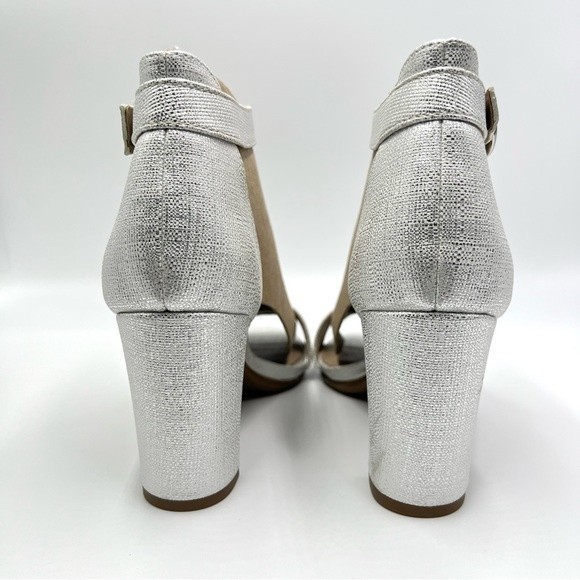 Life Stride Womens Size 9 Silver White Open Toe Dress Sandals Heels Shoes - Picture 5 of 12